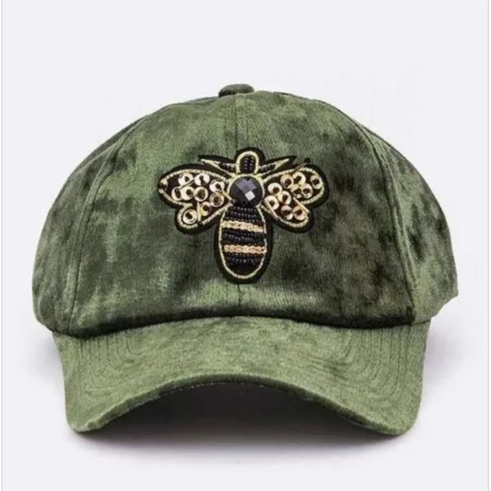 J.Elise Boutique Lavender Golden Bee Patch Distressed Velour Baseball Cap